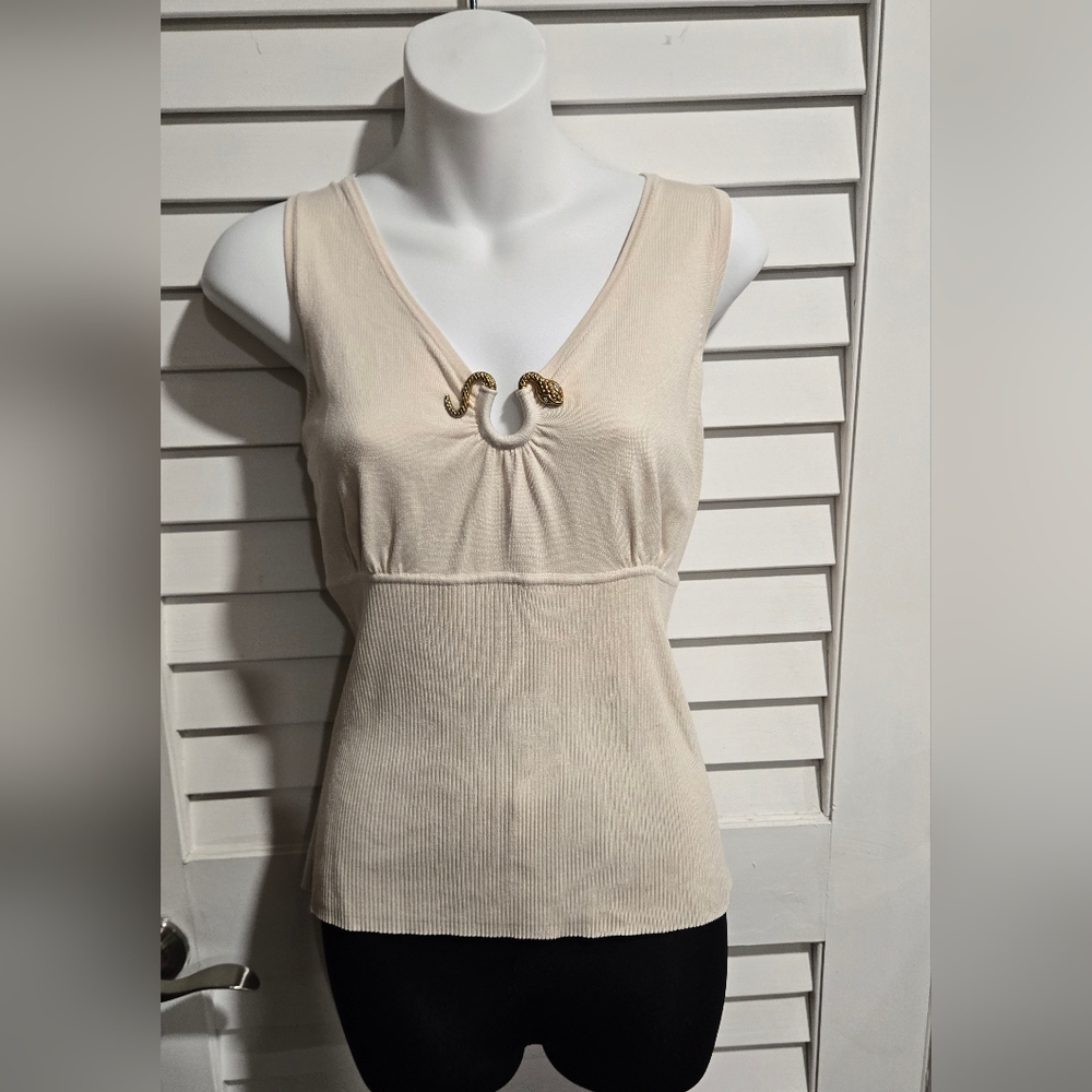 August Silk Cream Tank Top with Gold Accent